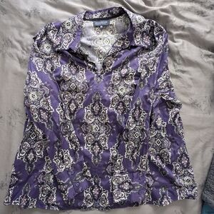 Jones New York Purple and Cream Blouse